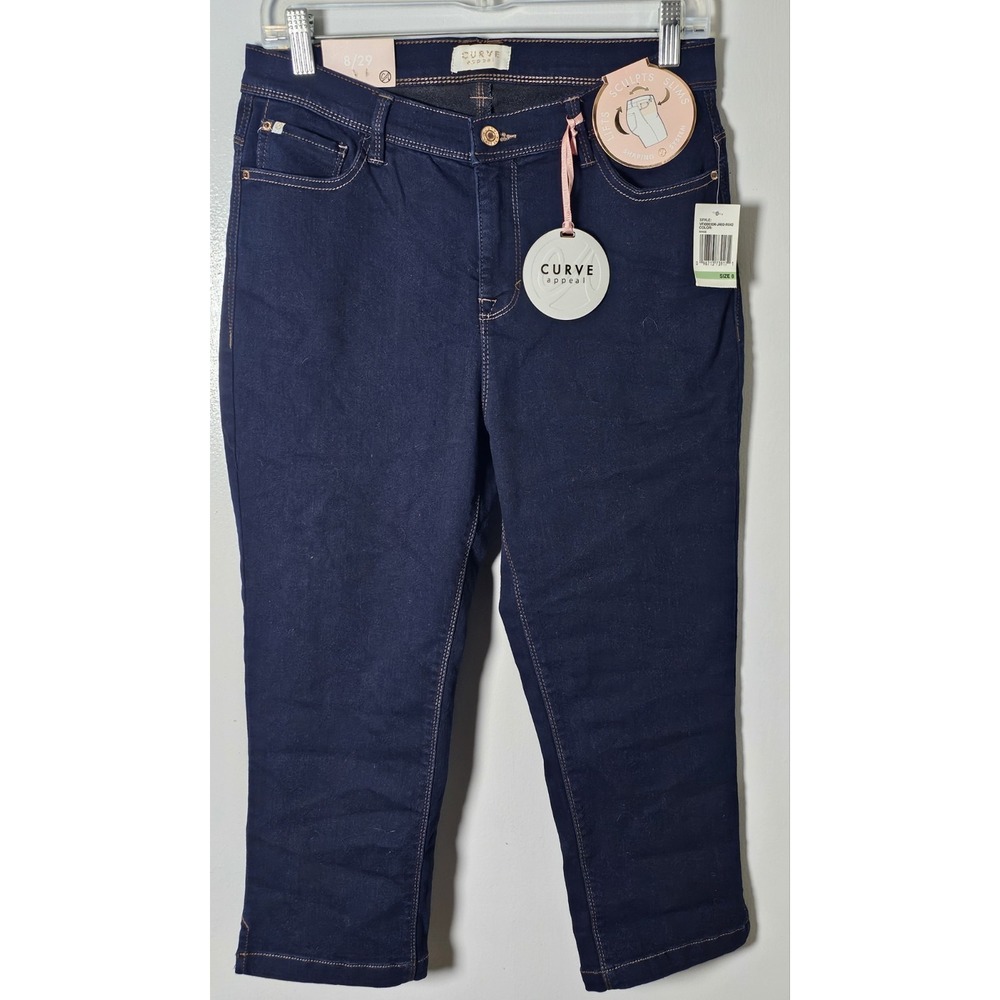 Curve Appeal Dark Wash Capri Stretch Jeans Mid Rise Women's Size 8/29 NWT